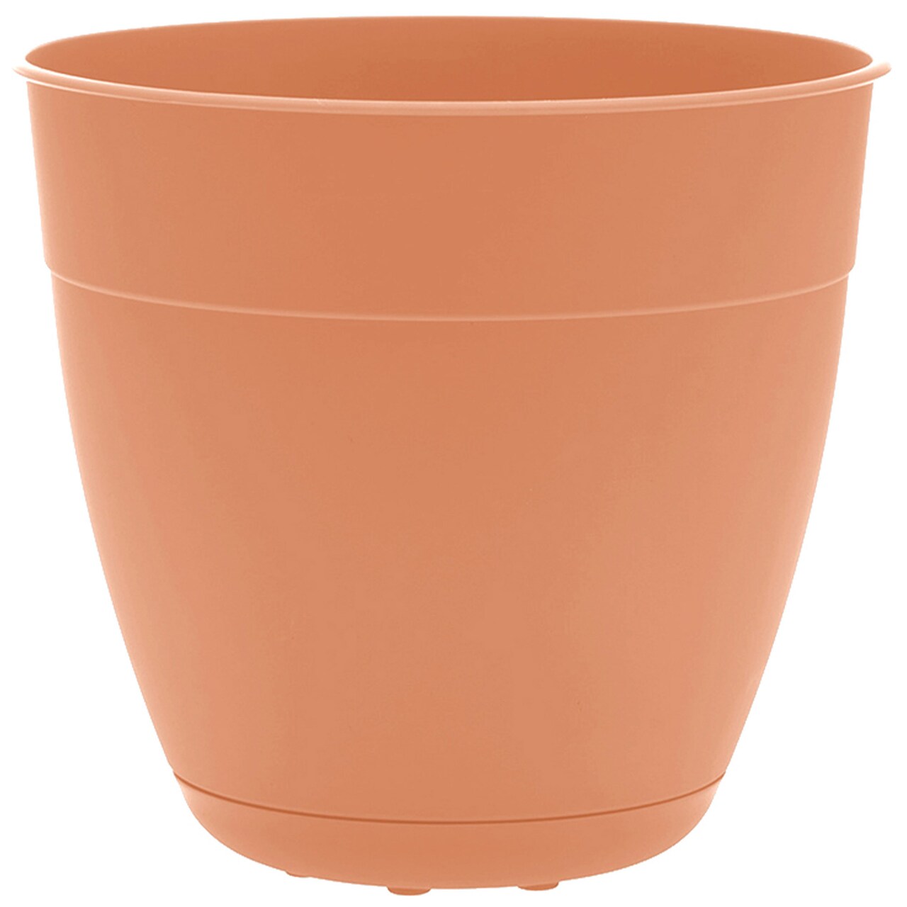 Bloem Dayton Planter With Saucer: 12" - Coral - 100% Recycled Plastic Pot, Removable Saucer, Elevated Feet, For Indoor and Outdoor Use, Gardening, 3 Gallon Capacity
